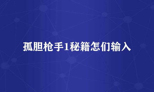 孤胆枪手1秘籍怎们输入