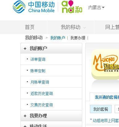 内蒙古移动网上营业厅详单查询