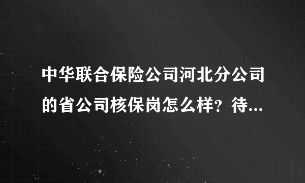 中华联合保险公司河北分公司的省公司核保岗怎么样？待遇如何？请真正了解该公司或该行业的前辈帮下忙，谢