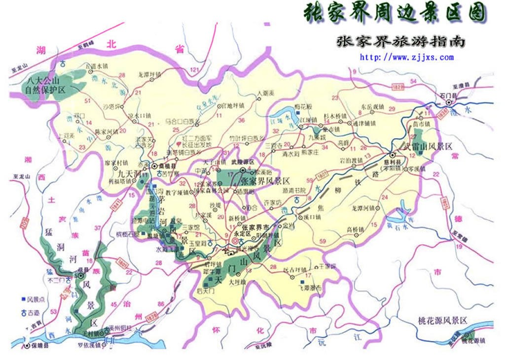 求张家界景区景点预览图（景点分布图） 类似于如图↓