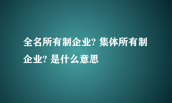 全名所有制企业? 集体所有制企业? 是什么意思