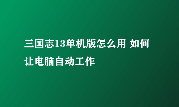 三国志13单机版怎么用 如何让电脑自动工作