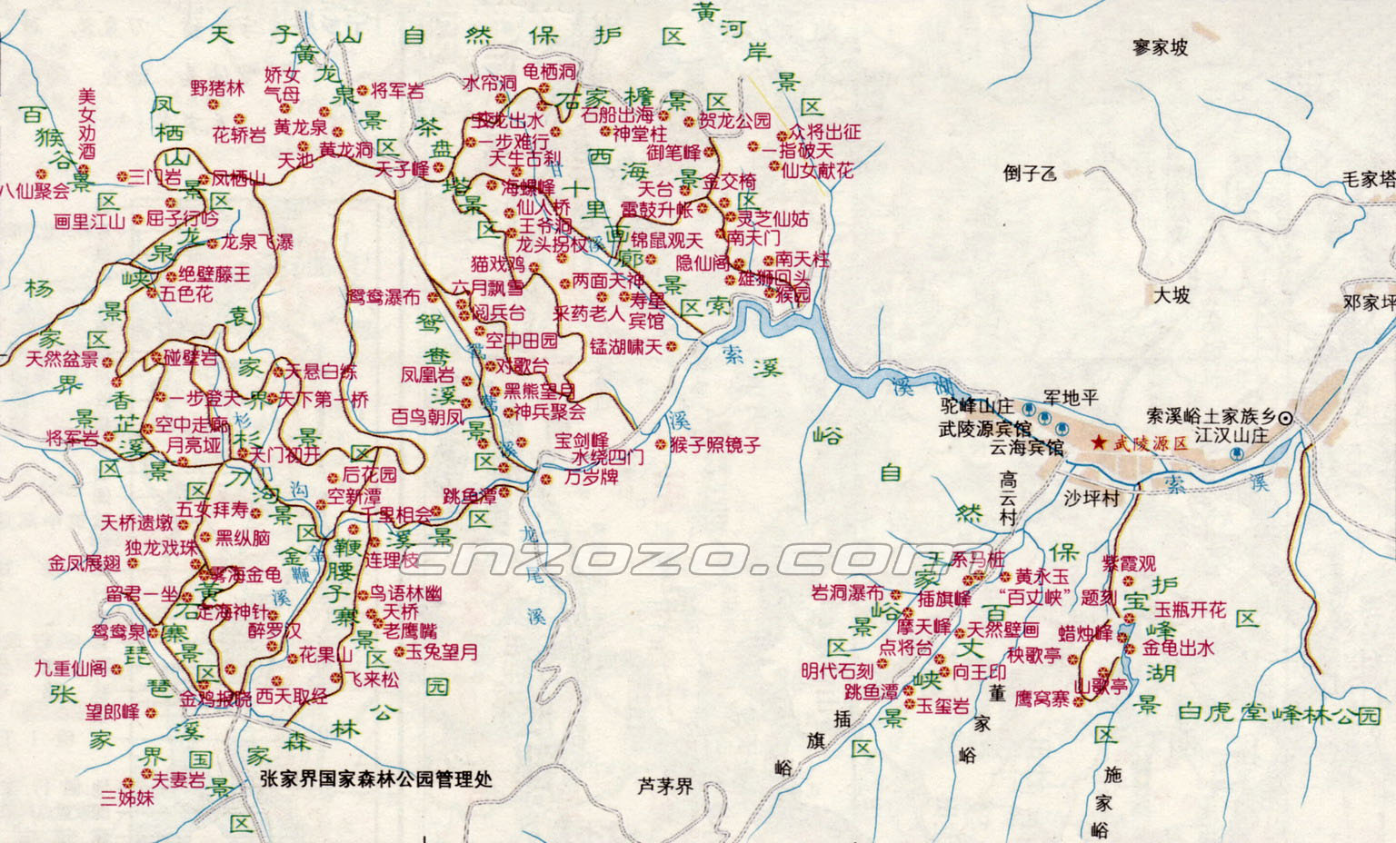 求张家界景区景点预览图（景点分布图） 类似于如图↓