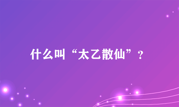 什么叫“太乙散仙”？