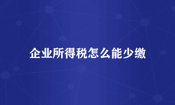 企业所得税怎么能少缴