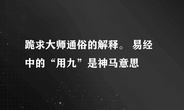 跪求大师通俗的解释。 易经中的“用九”是神马意思