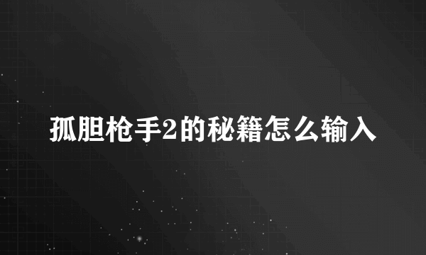 孤胆枪手2的秘籍怎么输入