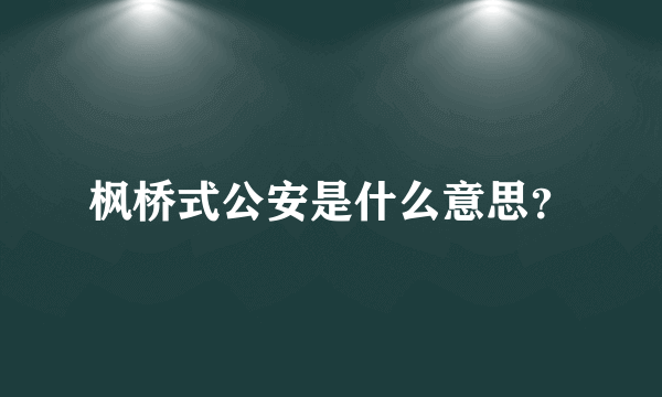 枫桥式公安是什么意思？