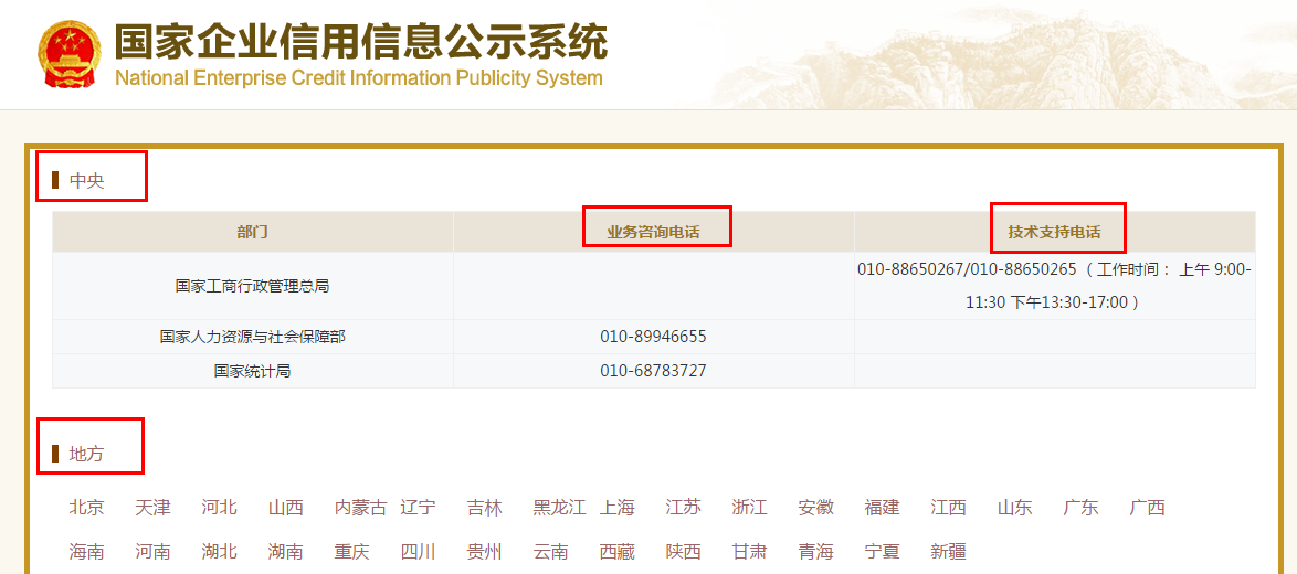 工商局电话
