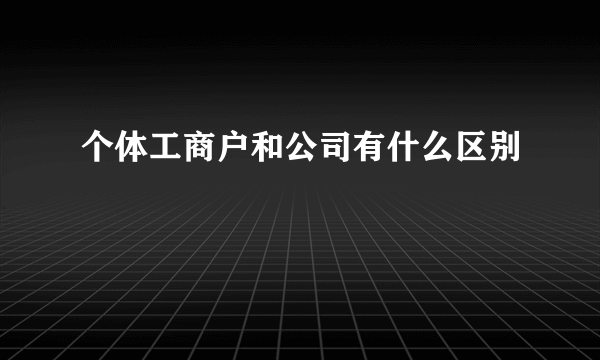 个体工商户和公司有什么区别