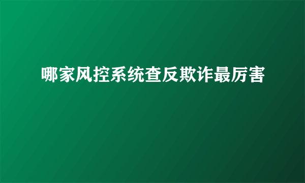 哪家风控系统查反欺诈最厉害