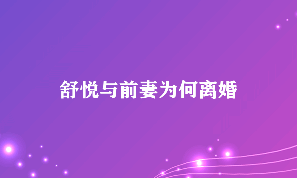 舒悦与前妻为何离婚