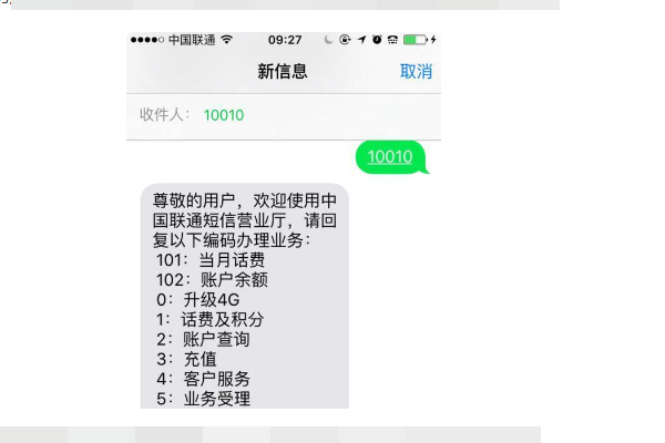 中国联通10010 查询短信