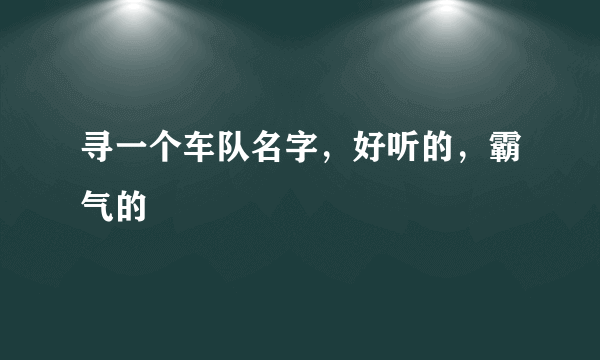 寻一个车队名字，好听的，霸气的