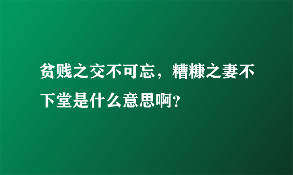 贫贱之交不可忘，糟糠之妻不下堂是什么意思啊？