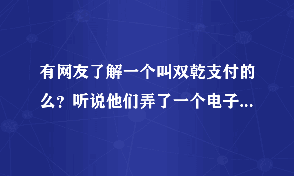 有网友了解一个叫双乾支付的么？听说他们弄了一个电子钱包，貌似可以TX哦~~~