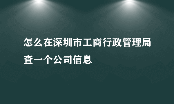怎么在深圳市工商行政管理局查一个公司信息