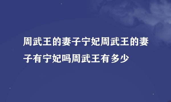 周武王的妻子宁妃周武王的妻子有宁妃吗周武王有多少