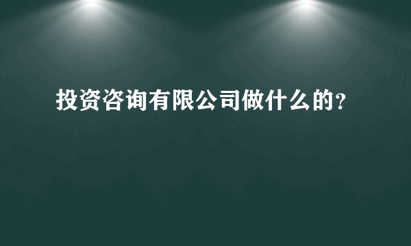 投资咨询有限公司做什么的？