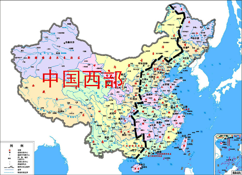 我国西部在我国地图上的位置范围，急！急！急！