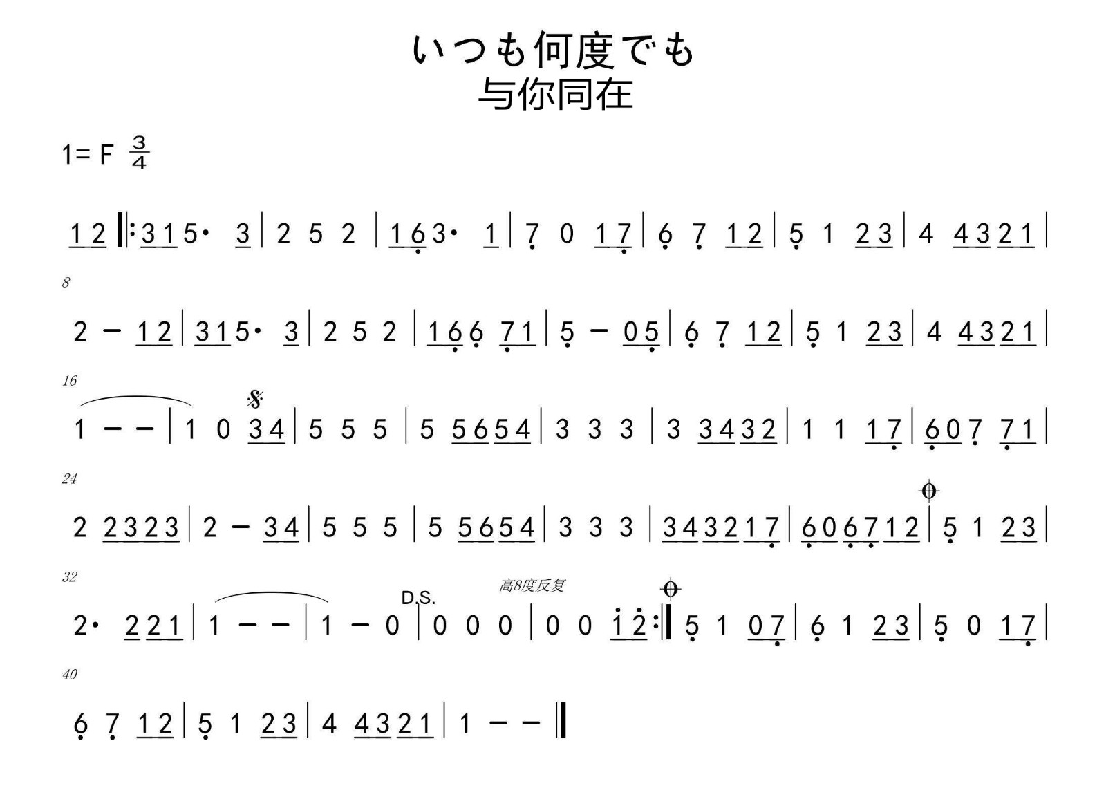 宫崎骏动漫天空之城曲《与你同在》简谱