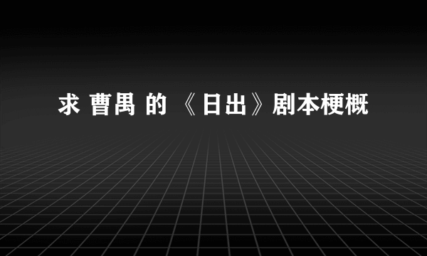 求 曹禺 的 《日出》剧本梗概