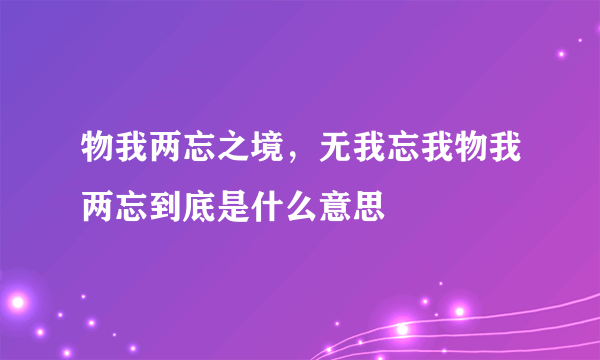 物我两忘之境，无我忘我物我两忘到底是什么意思