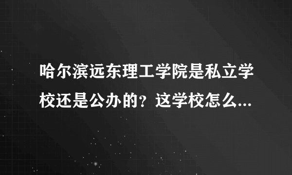 哈尔滨远东理工学院是私立学校还是公办的？这学校怎么样？哪位了解详情恳请您帮我解答，谢谢