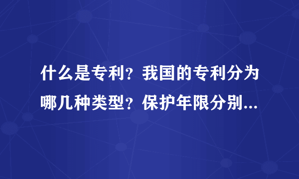 什么是专利？我国的专利分为哪几种类型？保护年限分别是多少年？