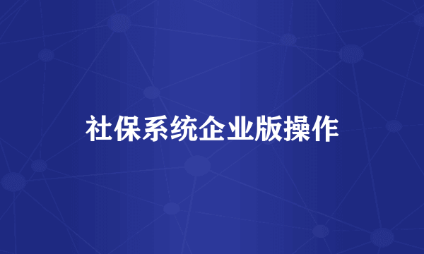 社保系统企业版操作