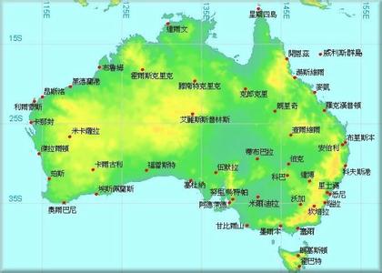 求澳大利亚气候类型分布图、主要地理事物图、主要城市分布