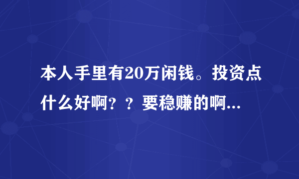 本人手里有20万闲钱。投资点什么好啊？？要稳赚的啊。求答案