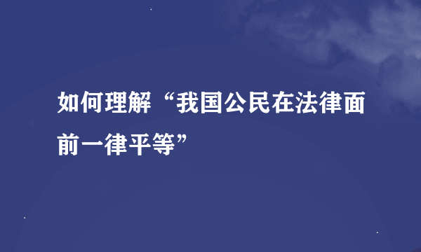 如何理解“我国公民在法律面前一律平等”