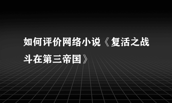 如何评价网络小说《复活之战斗在第三帝国》