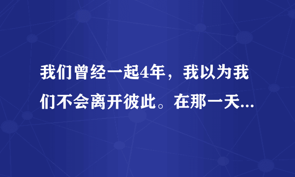我们曾经一起4年，我以为我们不会离开彼此。在那一天你离开了。我们从此变成陌生人。有那个她可以安慰我