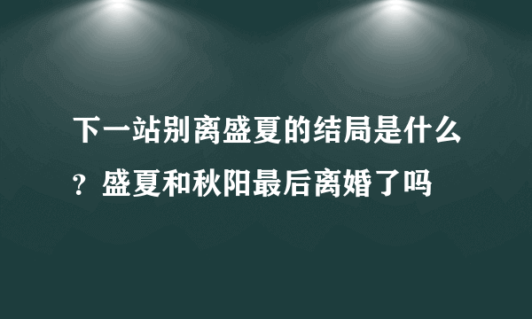下一站别离盛夏的结局是什么？盛夏和秋阳最后离婚了吗