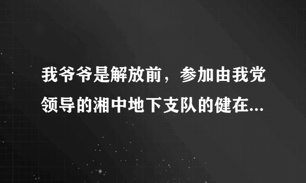 我爷爷是解放前，参加由我党领导的湘中地下支队的健在老人，年逾八旬，家住农村，能否得到相应的补助？