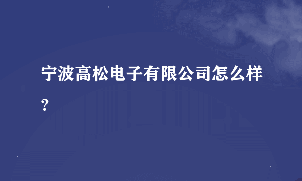 宁波高松电子有限公司怎么样？