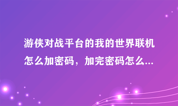 游侠对战平台的我的世界联机怎么加密码，加完密码怎么输入密码啊？