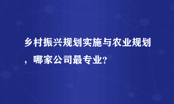 乡村振兴规划实施与农业规划，哪家公司最专业？