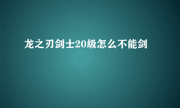 龙之刃剑士20级怎么不能剑