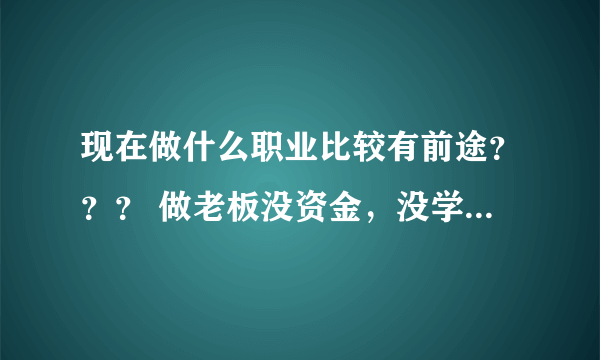 现在做什么职业比较有前途？？？ 做老板没资金，没学历！！！