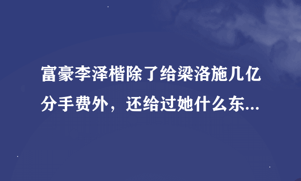 富豪李泽楷除了给梁洛施几亿分手费外，还给过她什么东西吗？好奇地问下