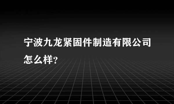 宁波九龙紧固件制造有限公司怎么样？