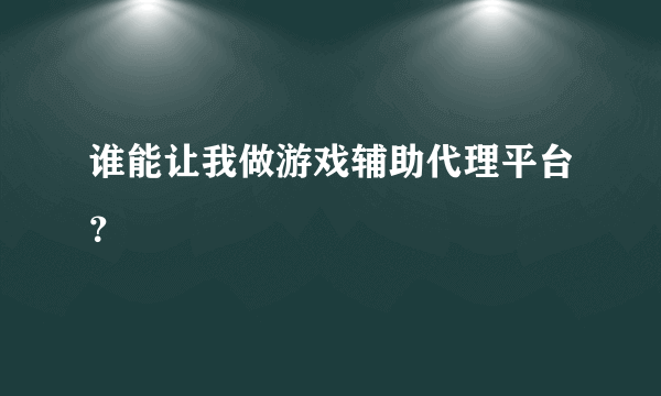 谁能让我做游戏辅助代理平台？