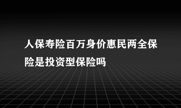 人保寿险百万身价惠民两全保险是投资型保险吗