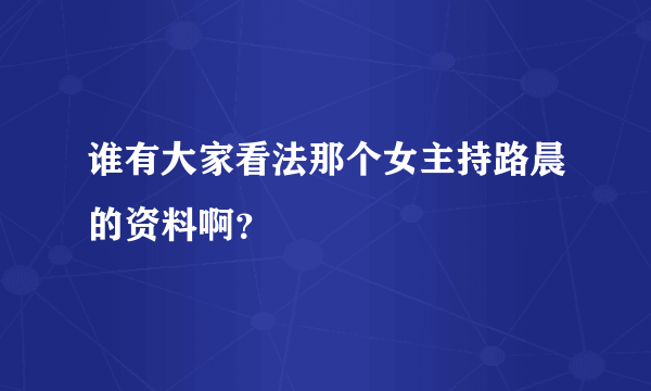 谁有大家看法那个女主持路晨的资料啊？