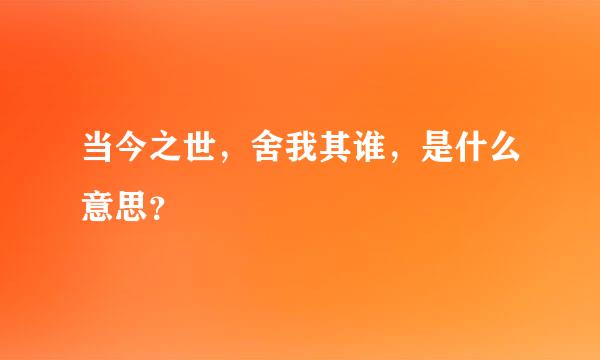 当今之世，舍我其谁，是什么意思？